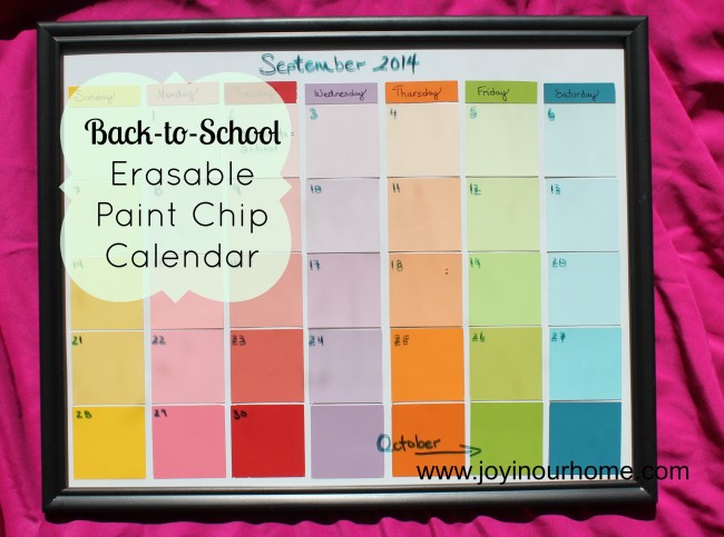 Back to School Erasable Paint Chip Calendar www.joyinourhome.com