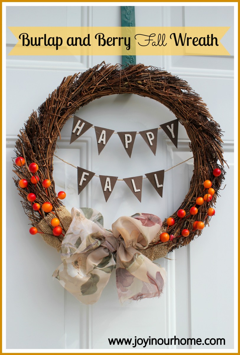 Burlap and Berry Fall Wreath  www.joyinourhome.com