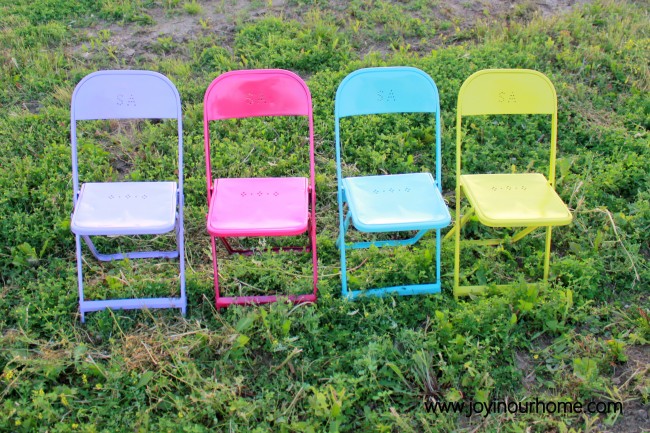 Fun and Colourful Metal Chair Makeover by Joy In Our Home  www.joyinourhome.com