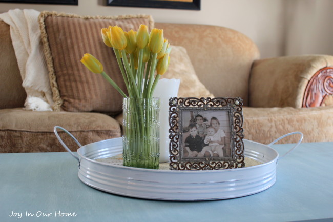 Dollar Store & Thrift Store Spring Vignette at www.joyinourhome.com