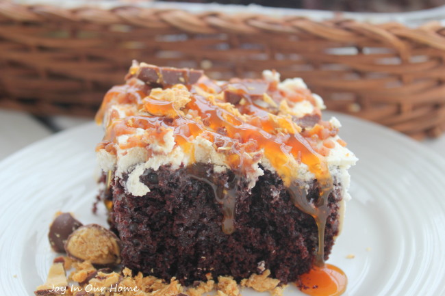 Chocolate Peanut Butter Poke Cake from www.joyinourhome.com