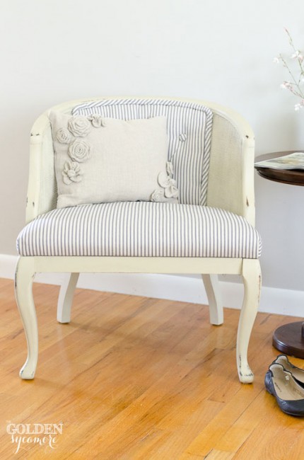 Reupholstered Tufted Cane Chair 