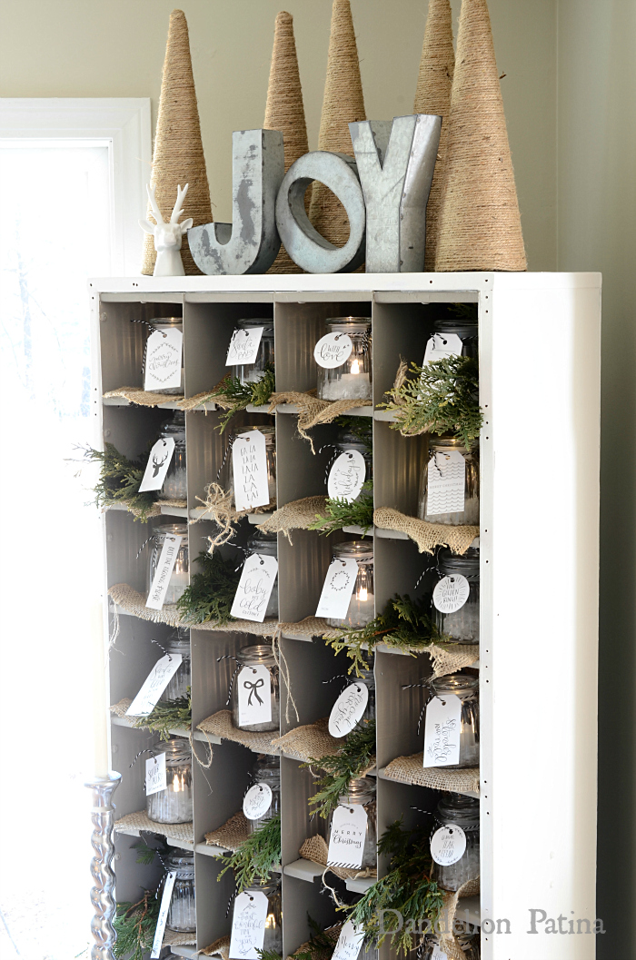 Happy Holidays Home Tour with Country Living Magazine vintage postal sorter with galvanized letters of Joy via dandelionpatina.com