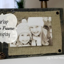 Burlap Photo Frame Display at www.joyinourhome.com